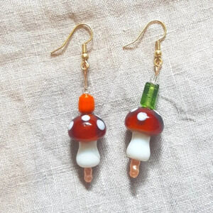 Glass mushroom and Mini Faux Pearl beaded mixed  dangleearrings